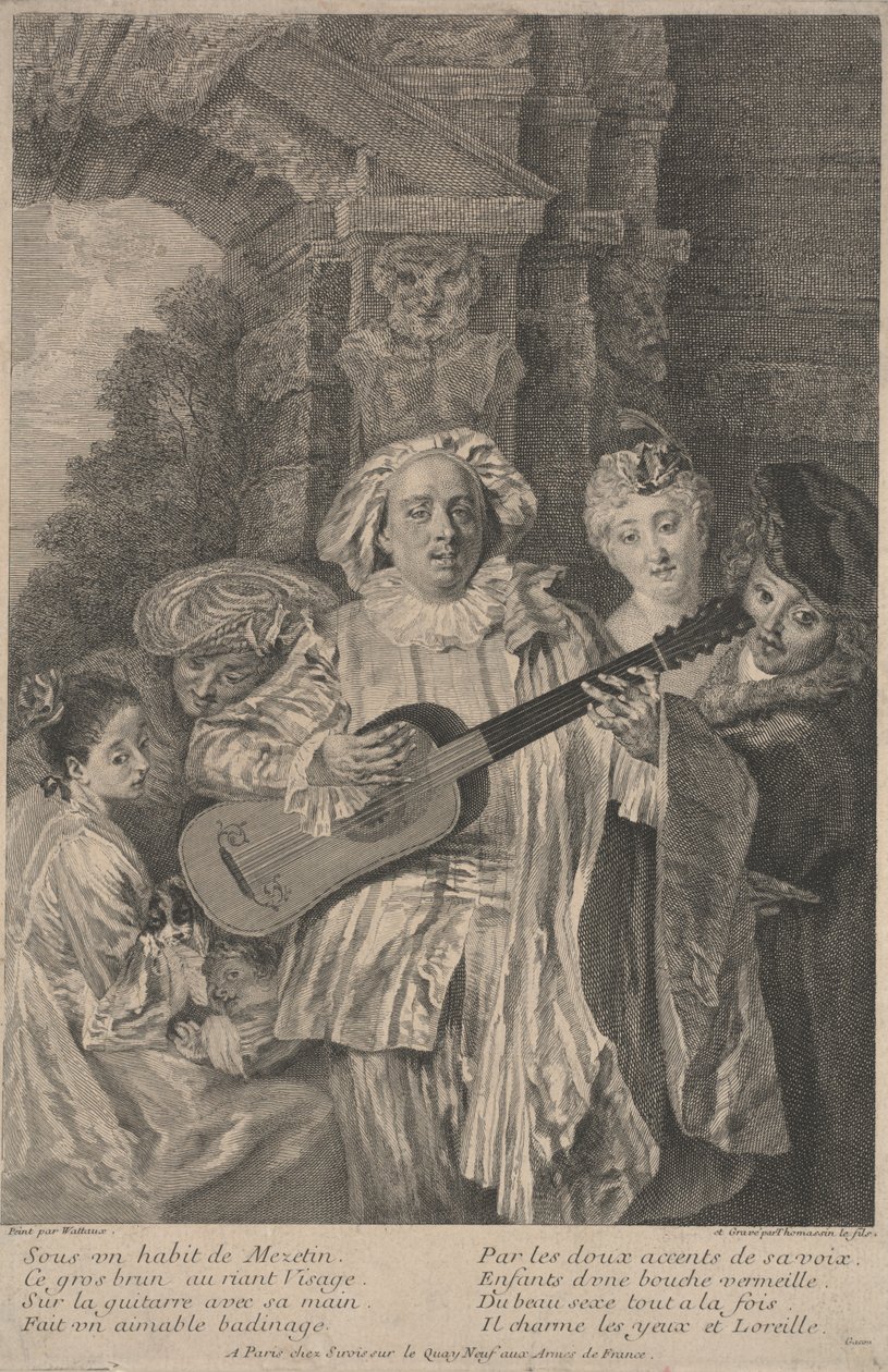 在《 Mezetin服装》中，亨利·西蒙·托马斯（Henri Simon Thomassin）约1717-1726年作的版画（蚀刻） 作者 让·安托万（后）瓦托