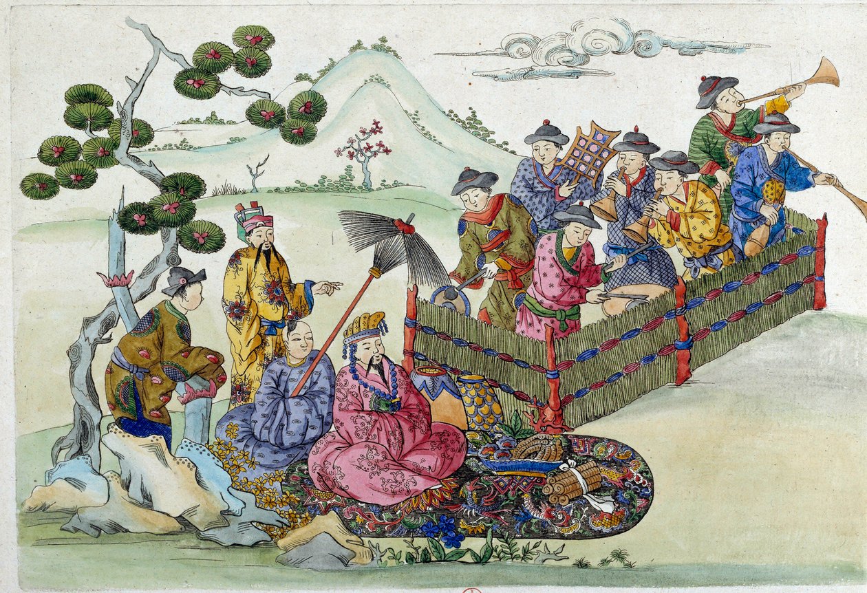 花园里的音乐会。 绘画来自一个中国花瓶。 让·安托万·弗雷斯 (Jean Antoine Fraisse) 的绘画（18 世纪） 作者 让·安托万·弗赖斯（Jean Antoine Fraisse）