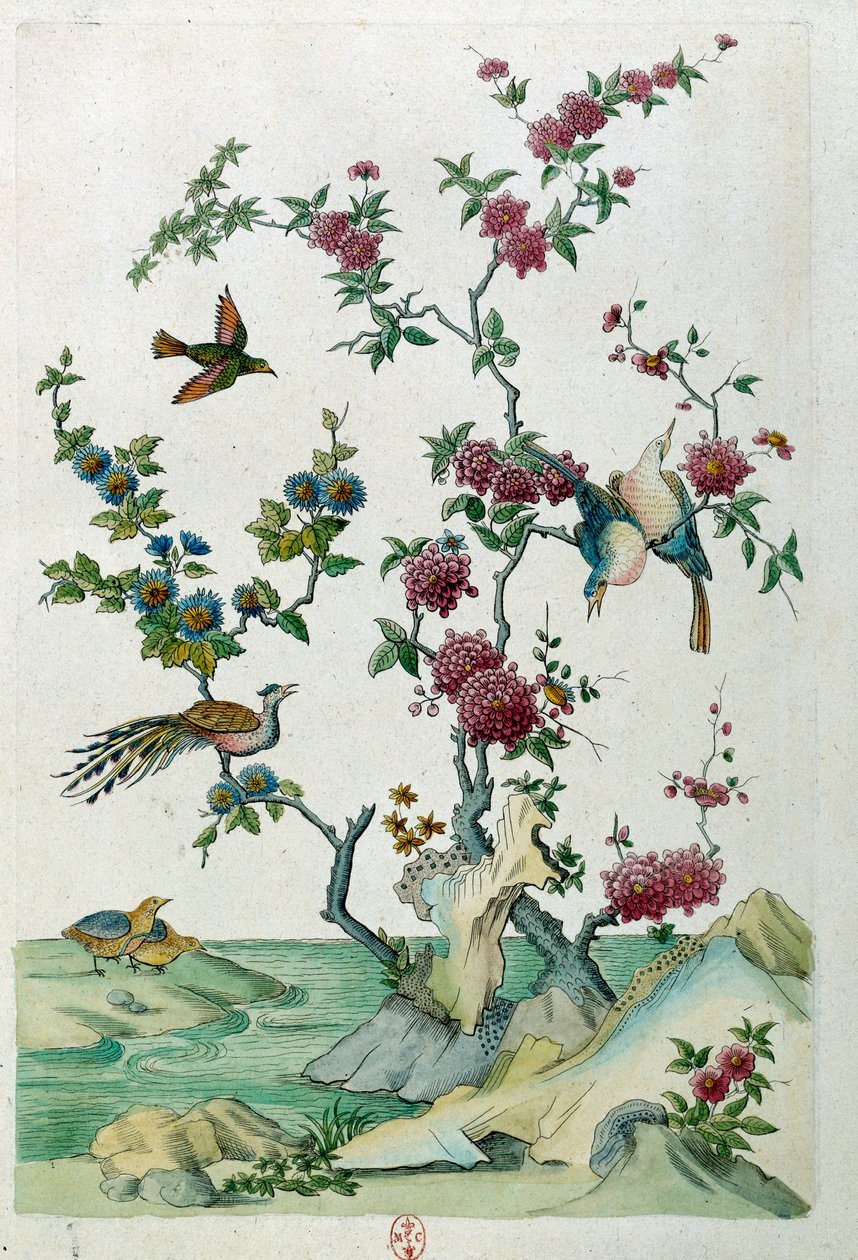 来自中国花瓶的绘画：花鸟。 让·安托万·弗雷斯 (Jean Antoine Fraisse) 的绘画（18 世纪） 作者 让·安托万·弗赖斯（Jean Antoine Fraisse）
