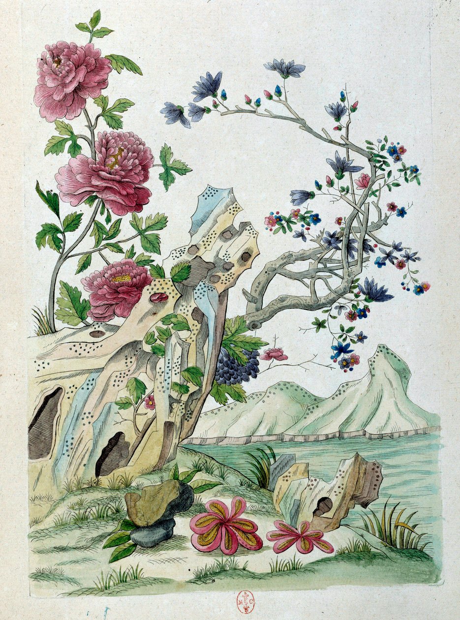 来自中国花瓶的绘画：风景中的花朵。 让·安托万·弗雷斯 (Jean Antoine Fraisse) 的绘画（18 世纪） 作者 让·安托万·弗赖斯（Jean Antoine Fraisse）