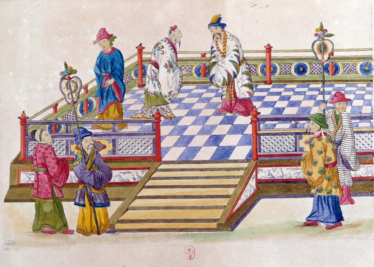 来自中国花瓶的绘画：宫殿中的场景。 让·安托万·弗雷斯 (Jean Antoine Fraisse) 的绘画（18 世纪） 作者 让·安托万·弗赖斯（Jean Antoine Fraisse）
