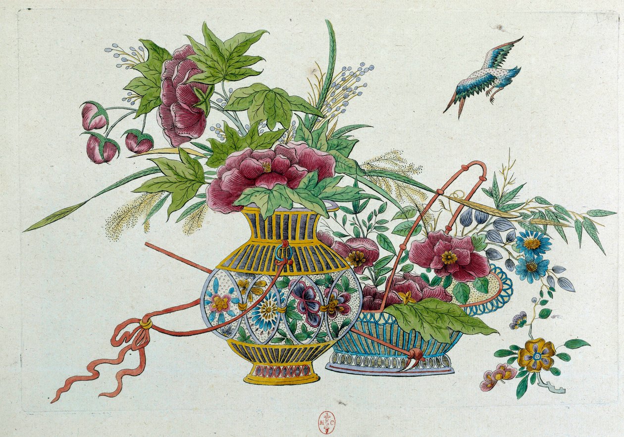 花瓶里的花。 绘画来自一个中国花瓶。 让·安托万·弗雷斯 (Jean Antoine Fraisse) 的绘画（18 世纪） 作者 让·安托万·弗赖斯（Jean Antoine Fraisse）