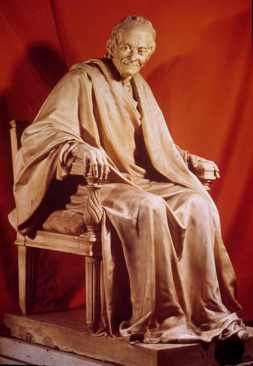 伏尔泰（Francois Marie Arouet）（1694-1778）的肖像。让-安托万-胡东（1741-1828）的雕塑 18世纪巴黎，法国喜剧 作者 让·安托万·胡顿