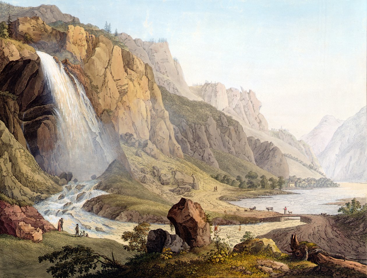 Cascade de Pissevache的看法，c.1789 作者 让·安托万·林克
