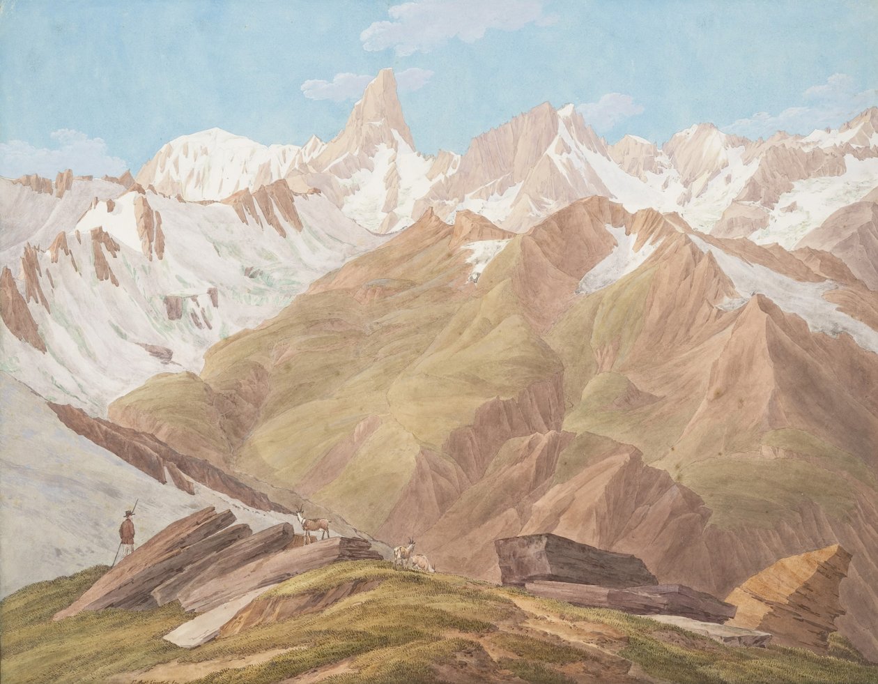 小乔拉斯、大乔拉斯附近的勃朗峰山地景观，18-19世纪末的作品。 作者 让·安托万·林克