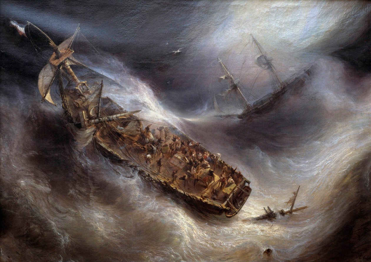 Devotion of Captain Dess, of Bordeaux, towards the Columbus Dutch ship, in the Tempete Painting by Theodore Gudin (1802-1880) 1829 Sun. 2,1x2,95 m Bordeaux, Musee des Beaux Arts 作者 让·安托万·西奥多·古丁