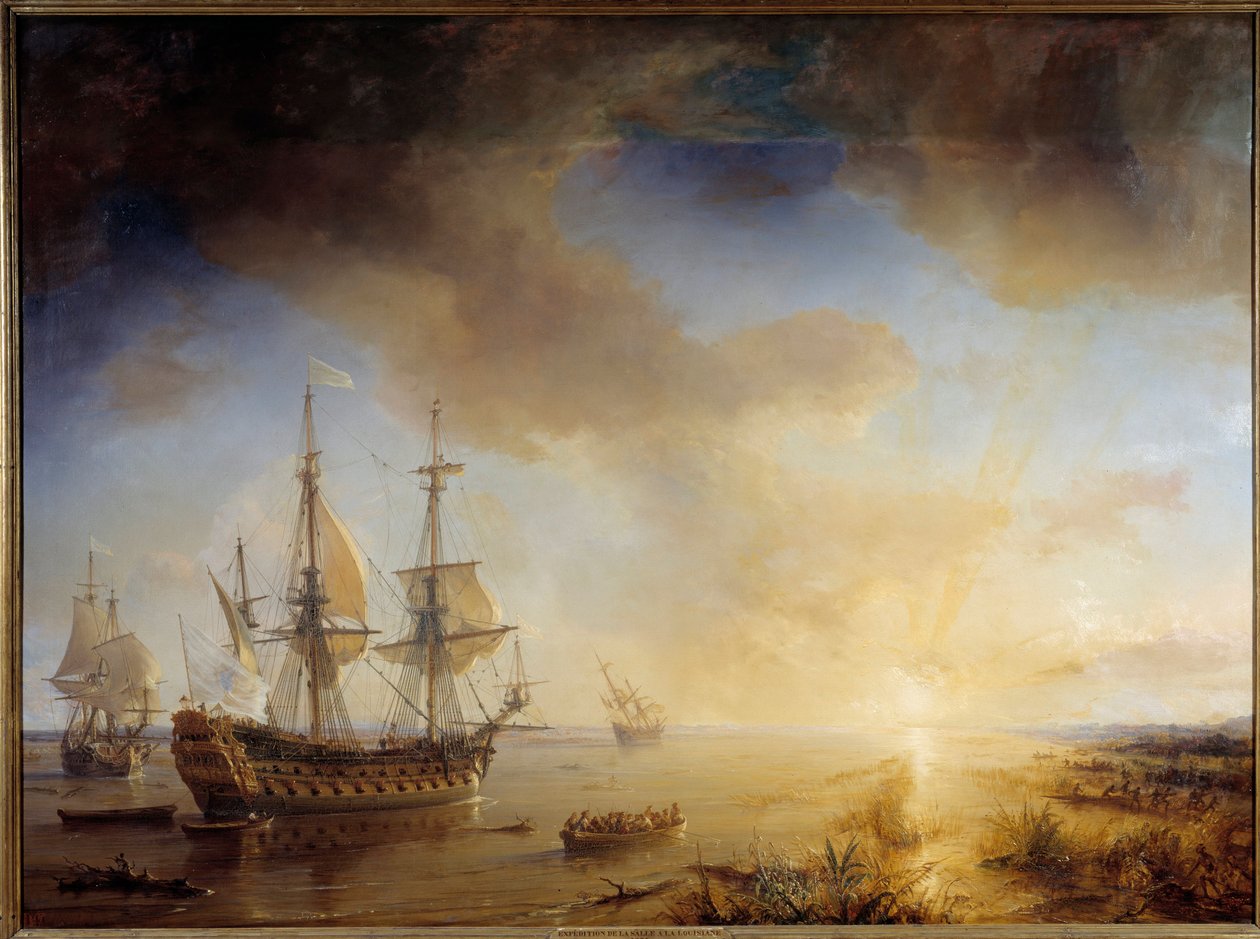 Robert Cavelier de La Salle 远征路易斯安那（1684 年）。 西奥多·古丁 (1802-1880) 的绘画 作者 让·安托万·西奥多·古丁