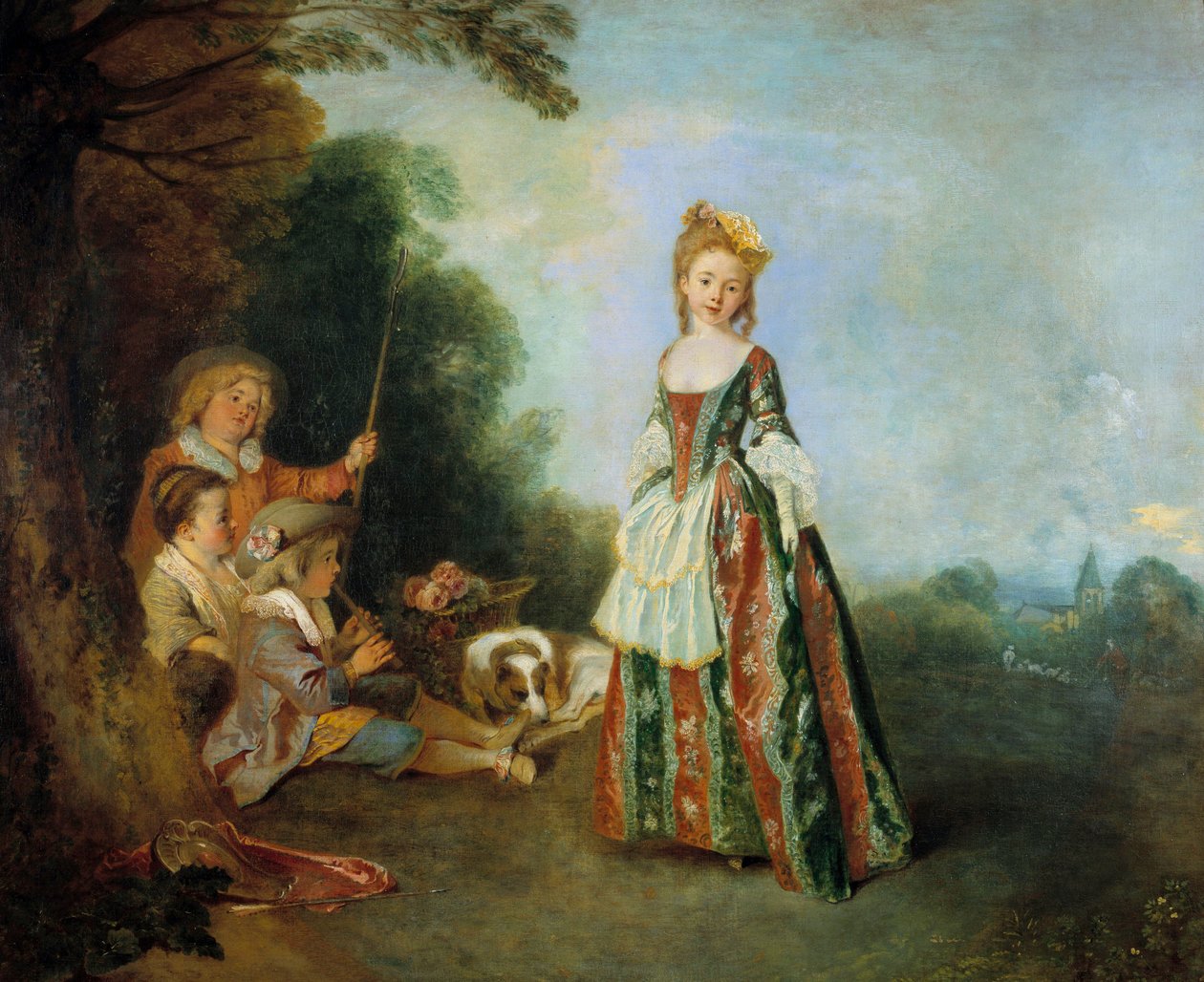 Jean Antoine Watteau (1684-1721) 1716-1718 的舞蹈绘画 0.97 x 1.1 米柏林。 国家博物馆 作者 让·安托万·沃托