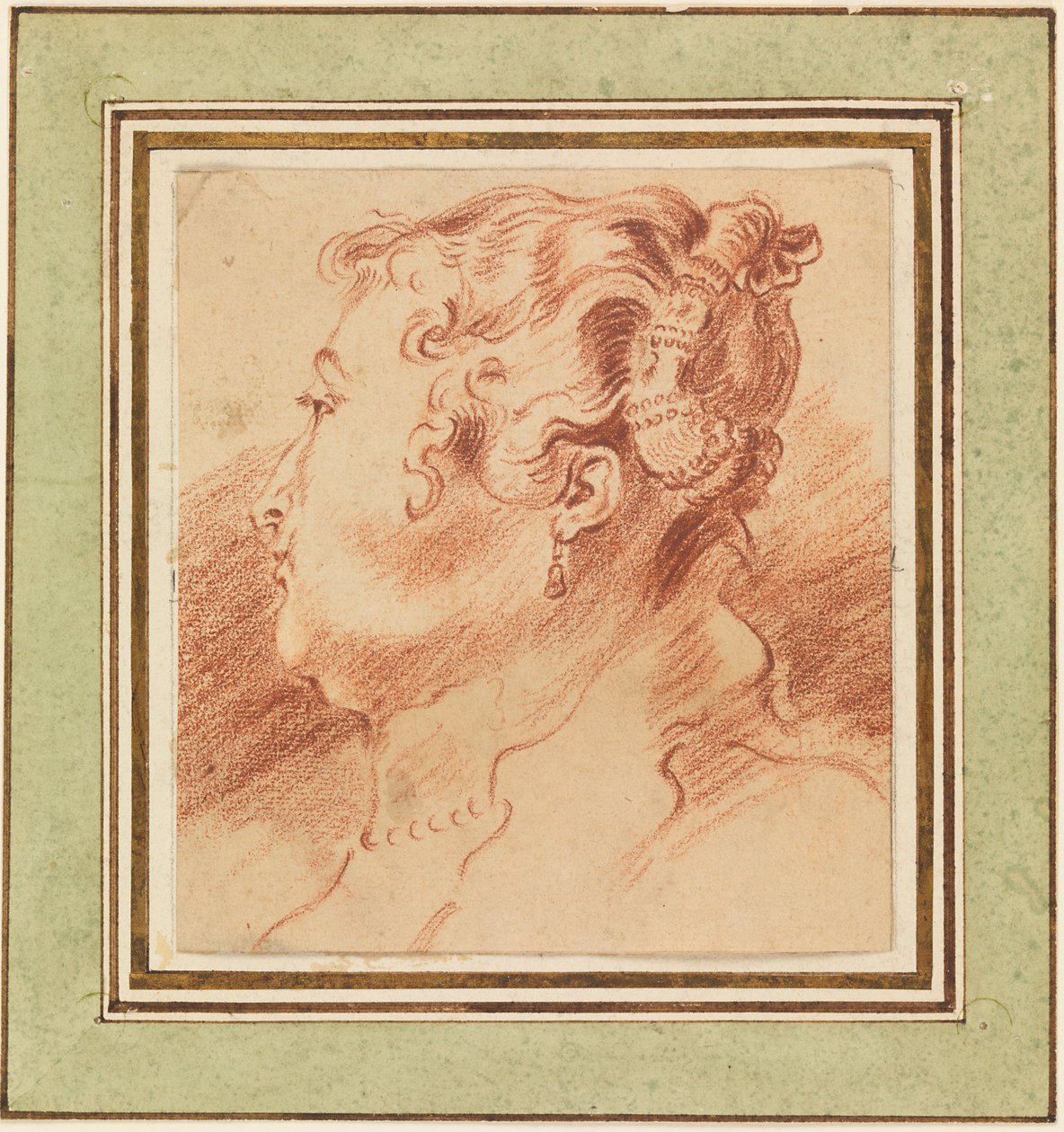 “《女人头的研究》”让·安托万·华托（Jean Antoine Watteau，1684-1721 年）创作的《血色》，约 1725 年暗淡 13.3x12.1 厘米 Cooper-Hewitt 国家设计博物馆 作者 让·安托万·沃托