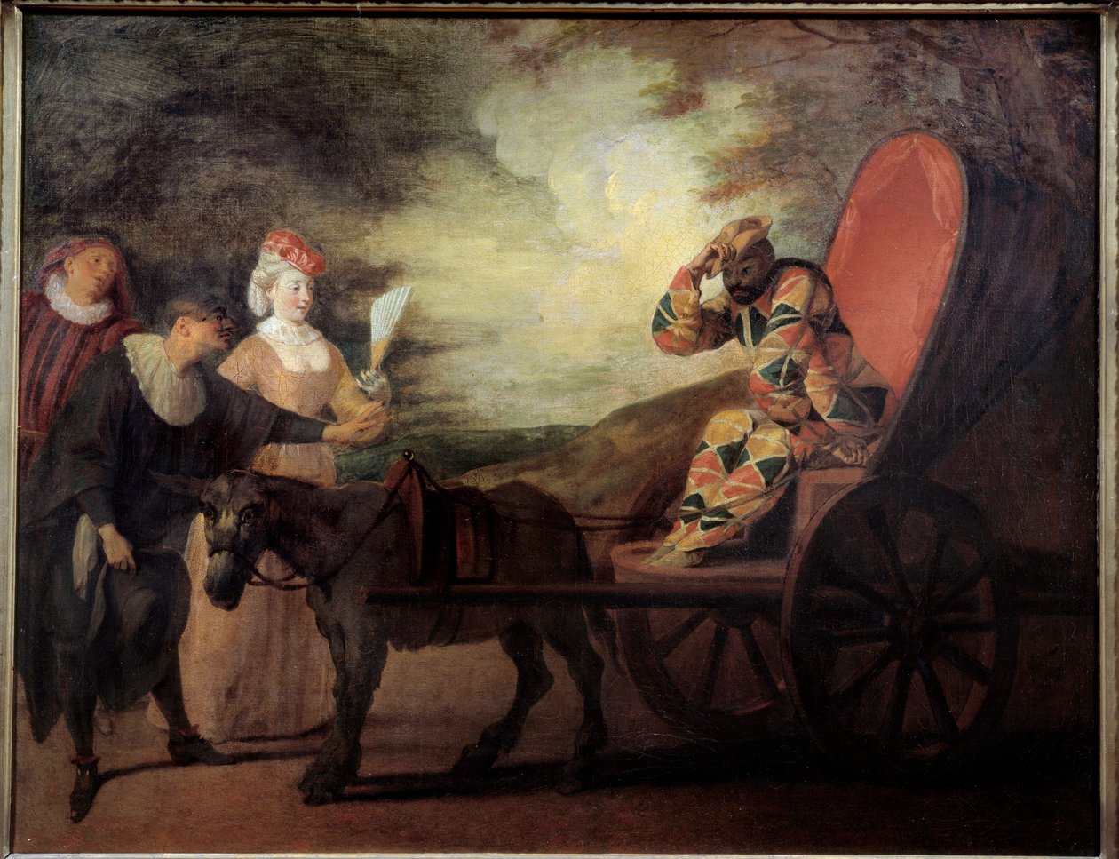 丑角（Arlecchino）月亮皇帝。 让·安托万·华托 (Jean Antoine Watteau) 的绘画 (1684-1721) 作者 让·安托万·沃托