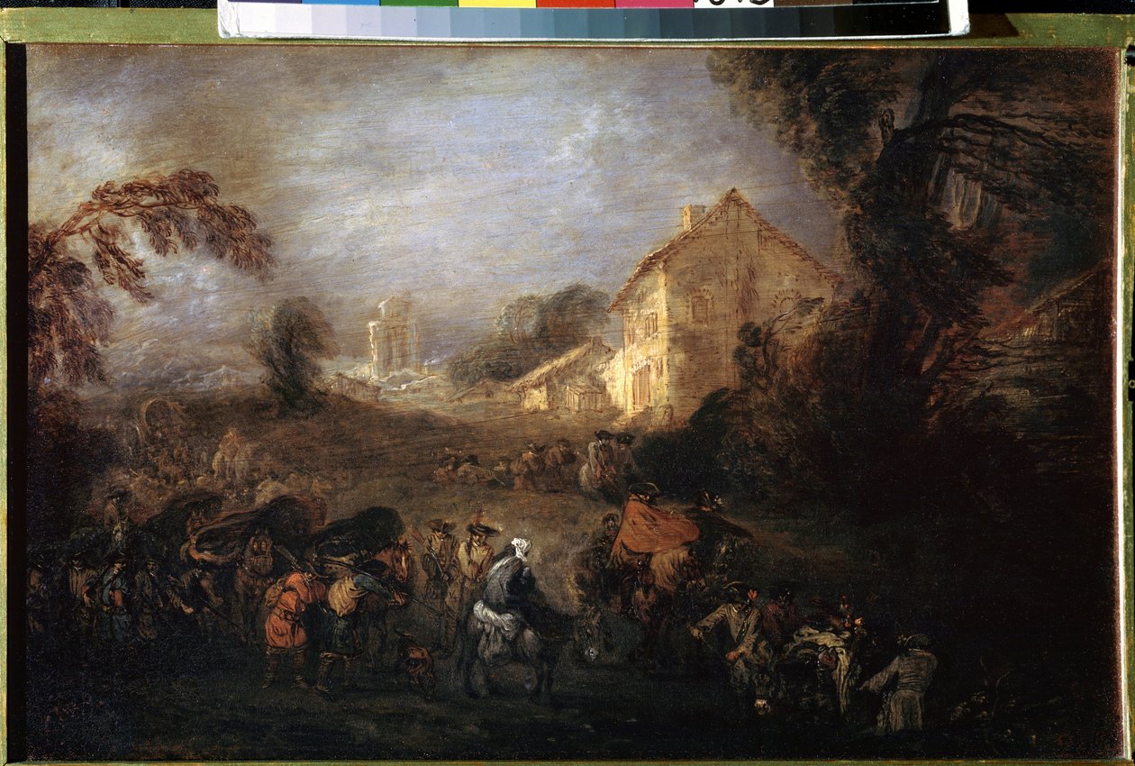 战争的负担让-安托万-华托（1684-1721 年）的画作。铜板油画，21.5 x 33.5 厘米，约 1713 年。法国艺术，洛可可艺术。圣彼得堡冬宫博物馆。 作者 让·安托万·沃托