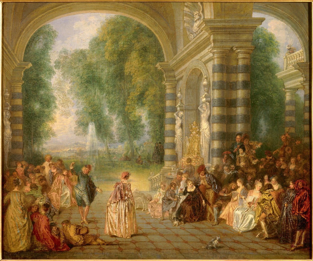 Les plaisirs du bal Jean Antoine Watteau (1684-1721) 18 世纪的绘画。 0,52x0,65 m 伦敦，德威画廊 - 舞会的乐趣 - Jean Antoine Watteau (1684-1721) 作画，布面油画 (52 x 65 cm) 作者 让·安托万·沃托