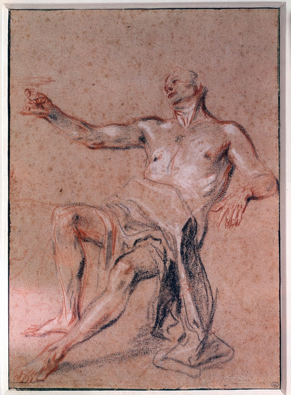Jean Antoine Watteau (1684-1721) 18 世纪巴黎卢浮宫博物馆的男子裸体铅笔画 作者 让·安托万·沃托