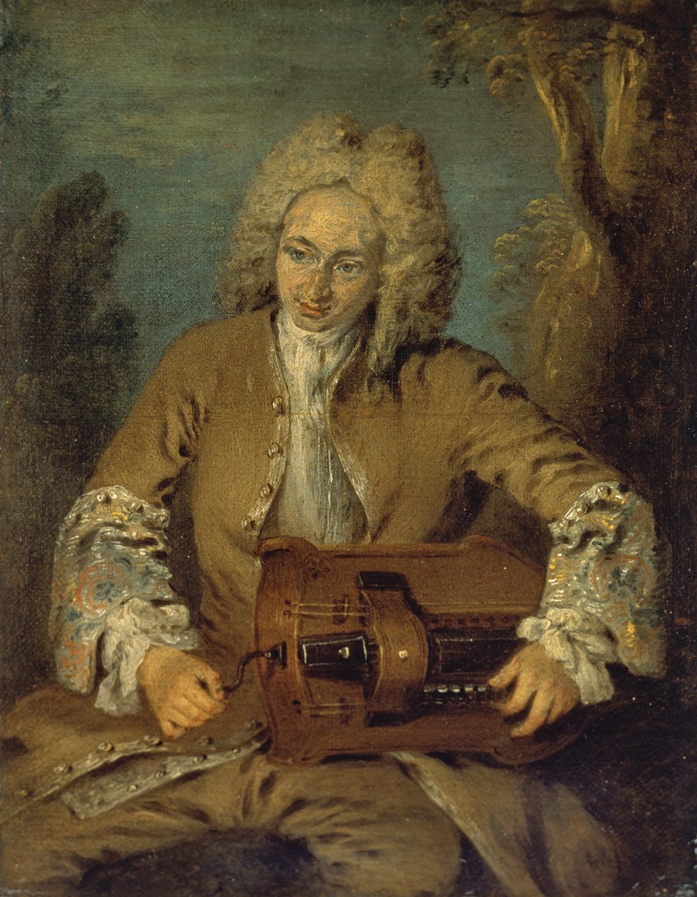 男人玩一个Hurdy-Gurdy 作者 让·安托万·沃托