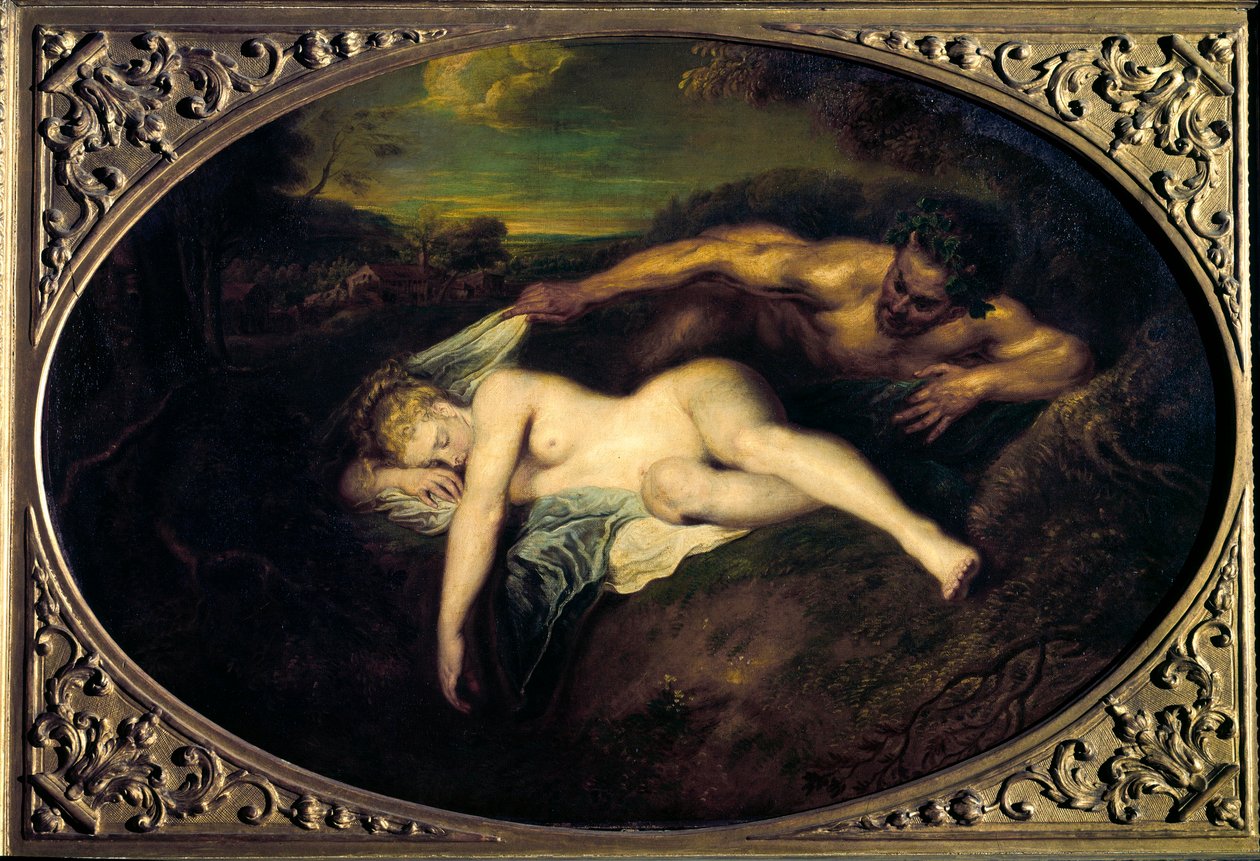 若虫和色狼或“木星与安提奥佩”让·安托万·华托（Jean Antoine Watteau，1684-1721）18 世纪的绘画。 0,73x1,07 m 巴黎，卢浮宫博物馆 作者 让·安托万·沃托