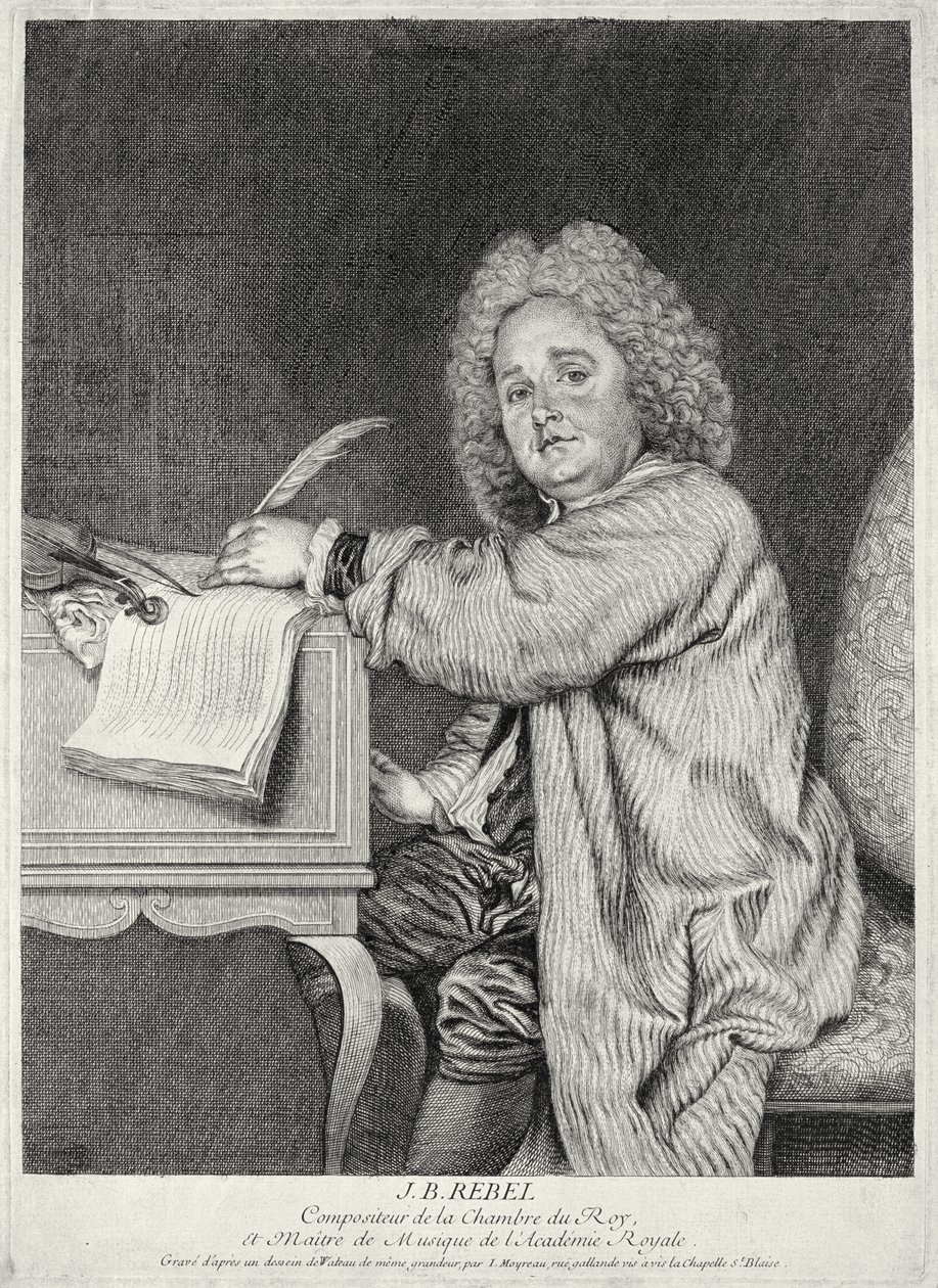 由Moyreau雕刻的Jean-Ferry Rebel（1666-1747）的肖像 作者 让·安托万·沃托
