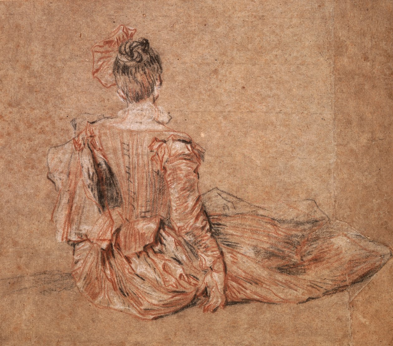 让-安托万·沃托（Jean-Antoine Watteau）从背面看到的一个女人的研究，1716年至1718年。 作者 让·安托万·沃托