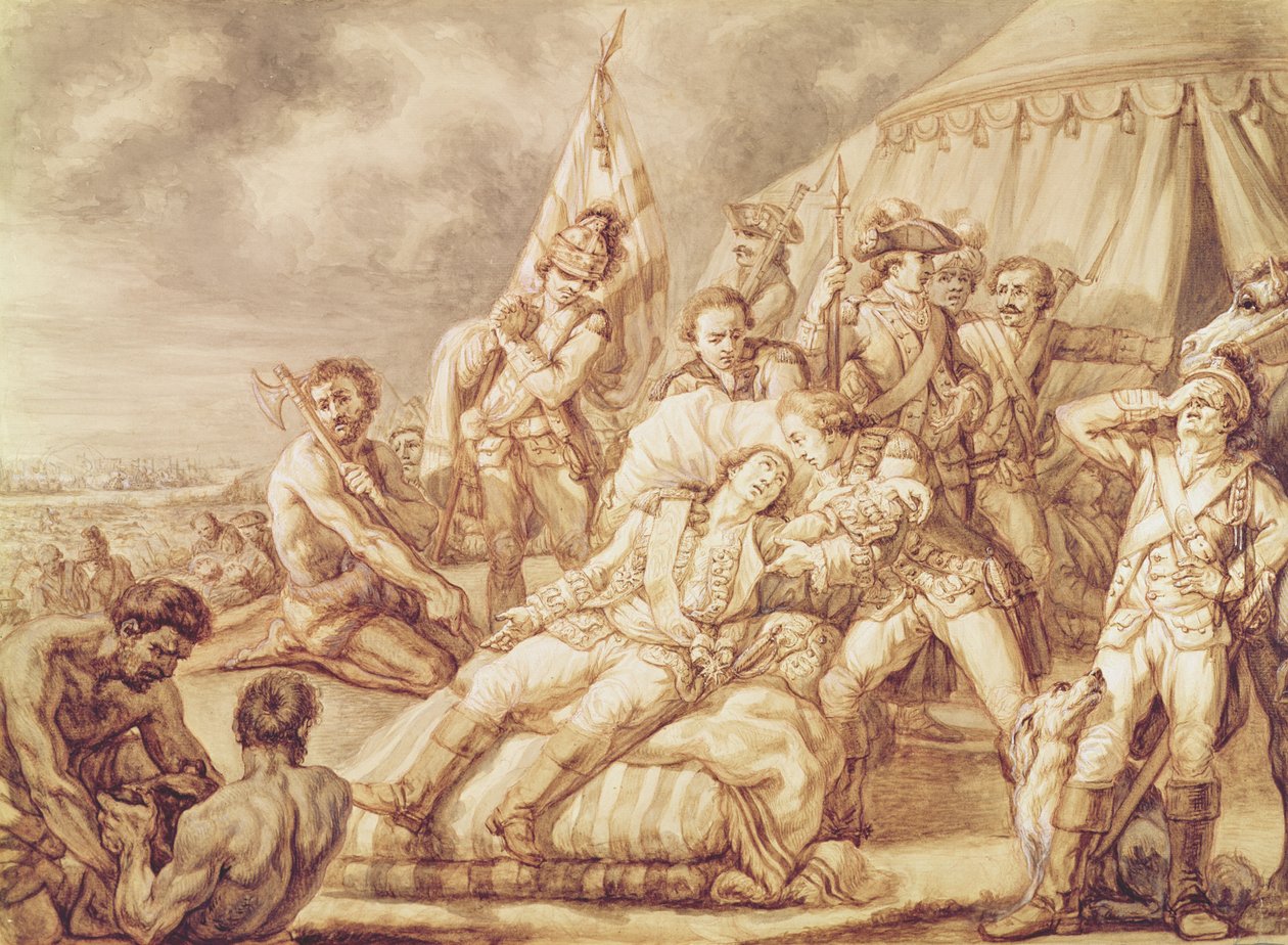 Marc de Montcalm de Saint-Veran之死（1712-59）（笔和墨水在纸上用水彩洗） 作者 让·安托万·沃托