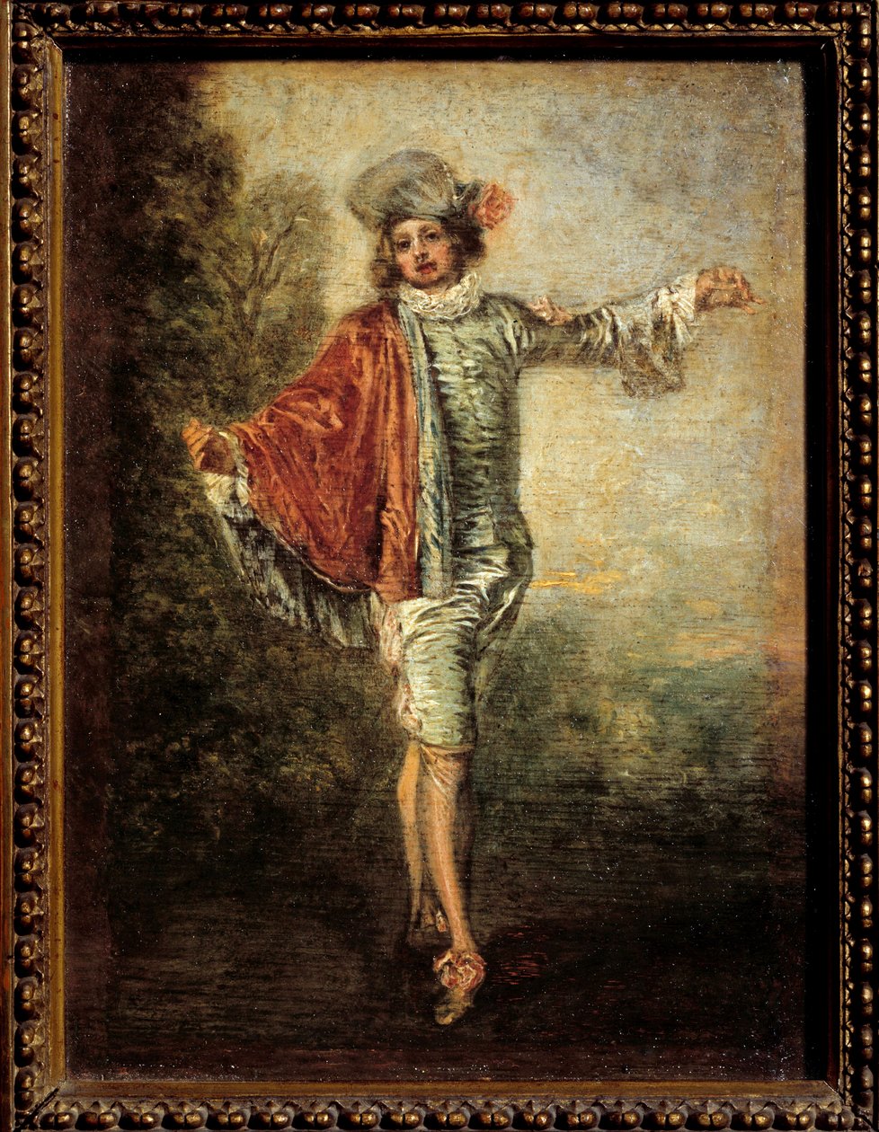 冷漠者。 Jean Antoine Watteau (1684-1721) 的绘画，大约 1717 年。木头油彩。 暗：0.25 X 0.19m。 - 冷漠的人。 Jean Antoine Watteau (1684-1721) 的绘画，约 1717 年。 木头上的油。 0.25 x 0.19 米。 卢浮宫，巴黎 作者 让·安托万·沃托