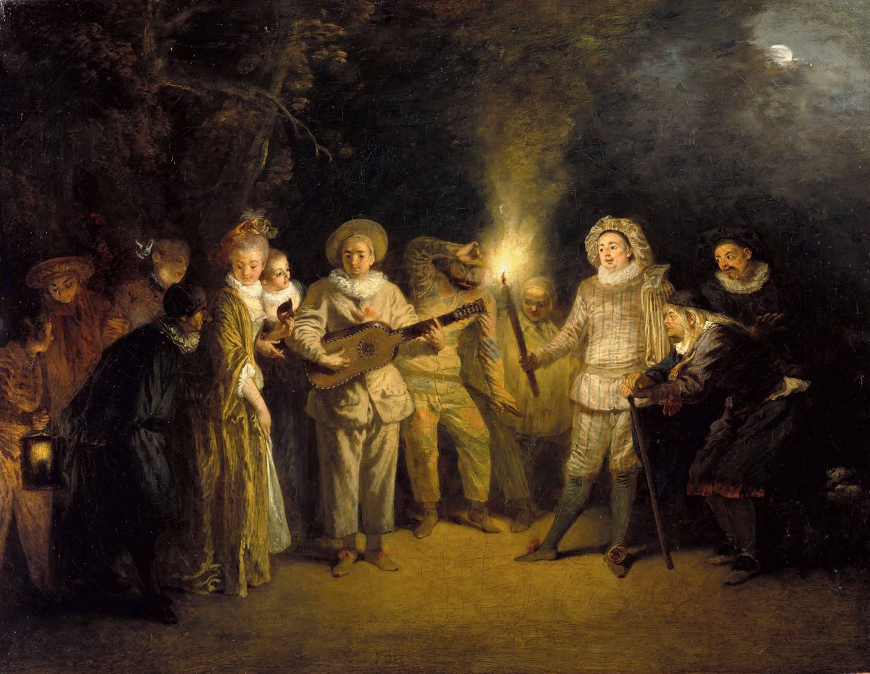 The Italian Comedy - Peinture de Jean Antoine (Jean-Antoine) Watteau(1684-1721), after 1716 - Oil on canvas, 37x48 - Staatliche Museen, Berlin 作者 让·安托万·沃托