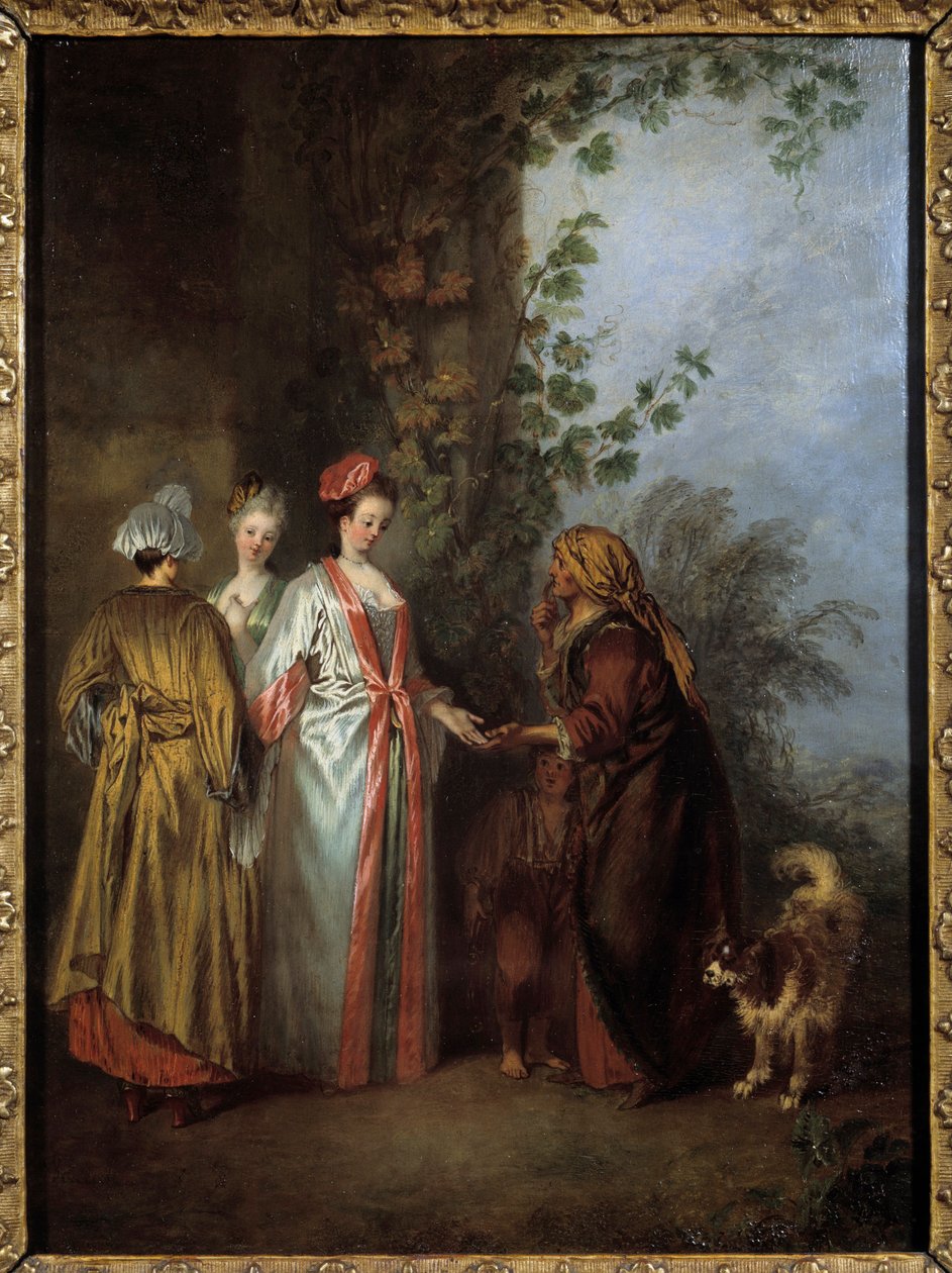 The fortune teller. Painting by Jean Antoine Watteau (1684-1721) 作者 让·安托万·沃托