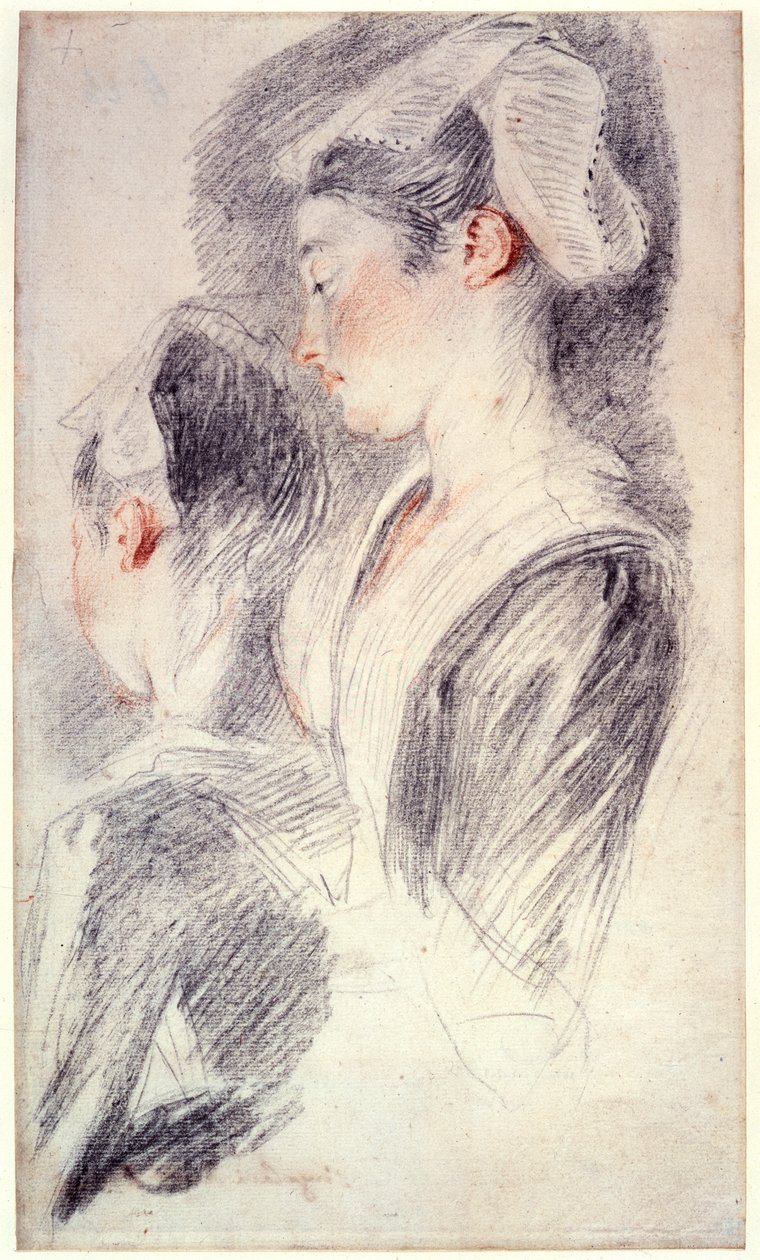 对年轻女子头部的两项研究，1716-18年 作者 让·安托万·沃托
