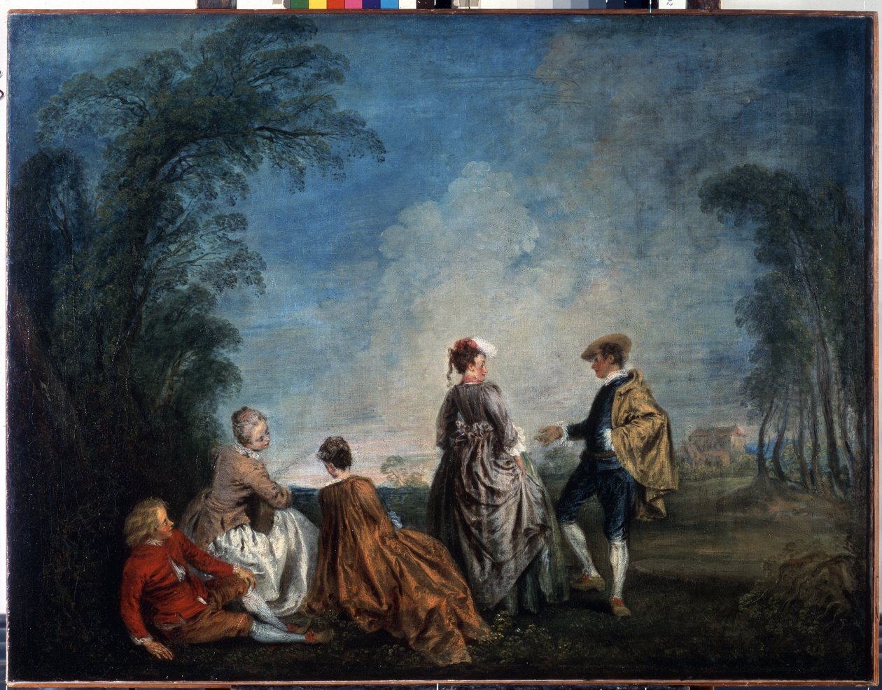 令人尴尬的求婚让-安托万-华托（1684-1721 年）的画作。布面油画，65 x 84.5 厘米 作者 让·安托万·沃托