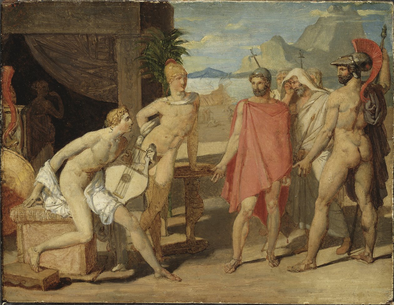 Achilles Receiving the Ambassadors of Agamemnon - Achilles Receiving the Ambassadors of Agamemnon，安格尔，让·奥古斯特·多米尼克 (1780-1867)。 木头上的油 作者 让·奥古斯特·多米尼克·英格里斯