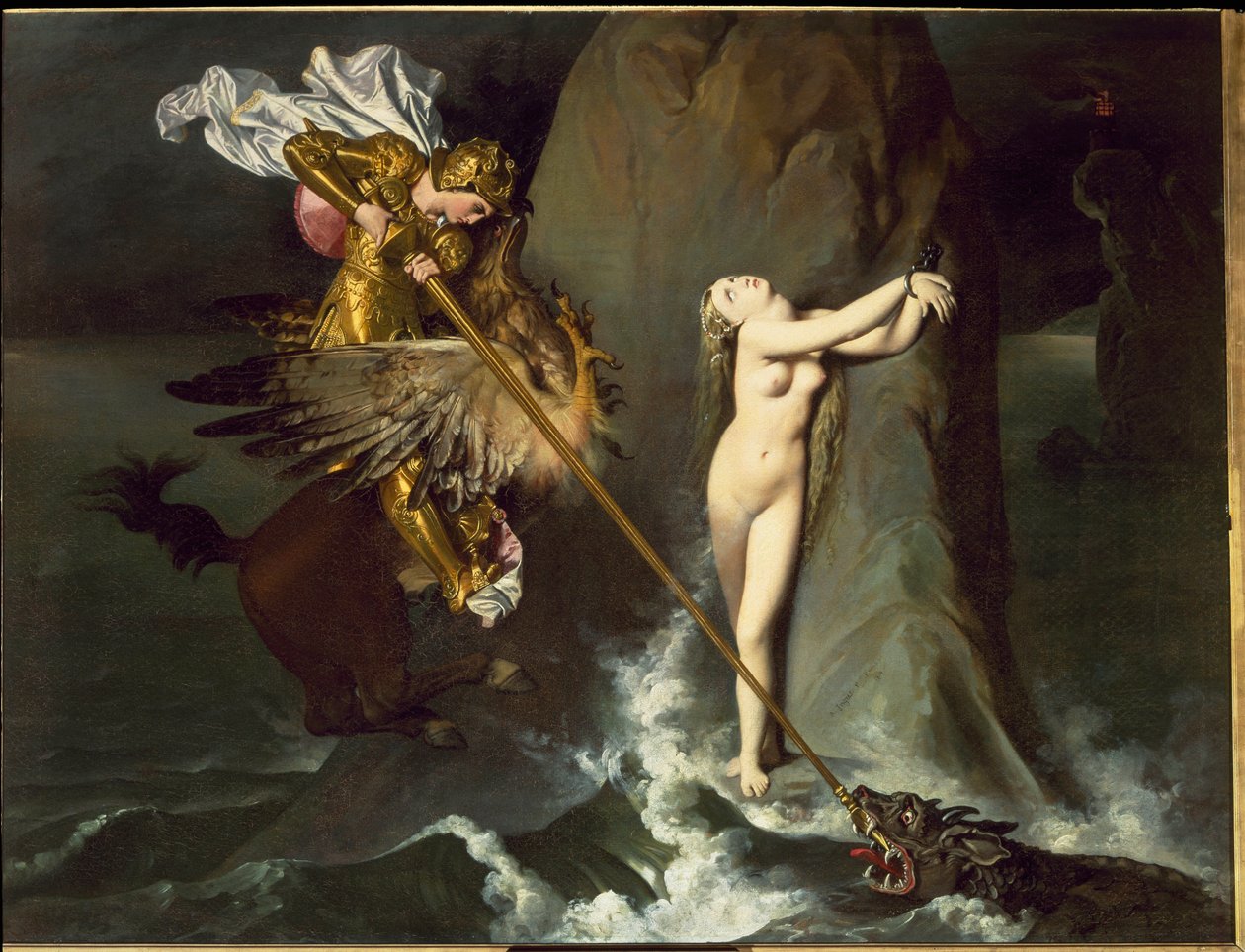 当归被罗杰 (Ruggero, Ruggiero) 解放 骑在河马上 (来自奥兰多 Furioso by Ludovico Ariosto) - 布面油画 作者 让·奥古斯特·多米尼克·英格里斯