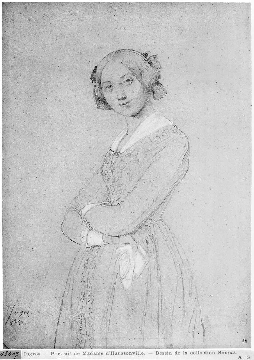 Louise de Broglie，Haussonville伯爵夫人，1842年（纸上的石墨和白色亮点） 作者 让·奥古斯特·多米尼克·英格里斯