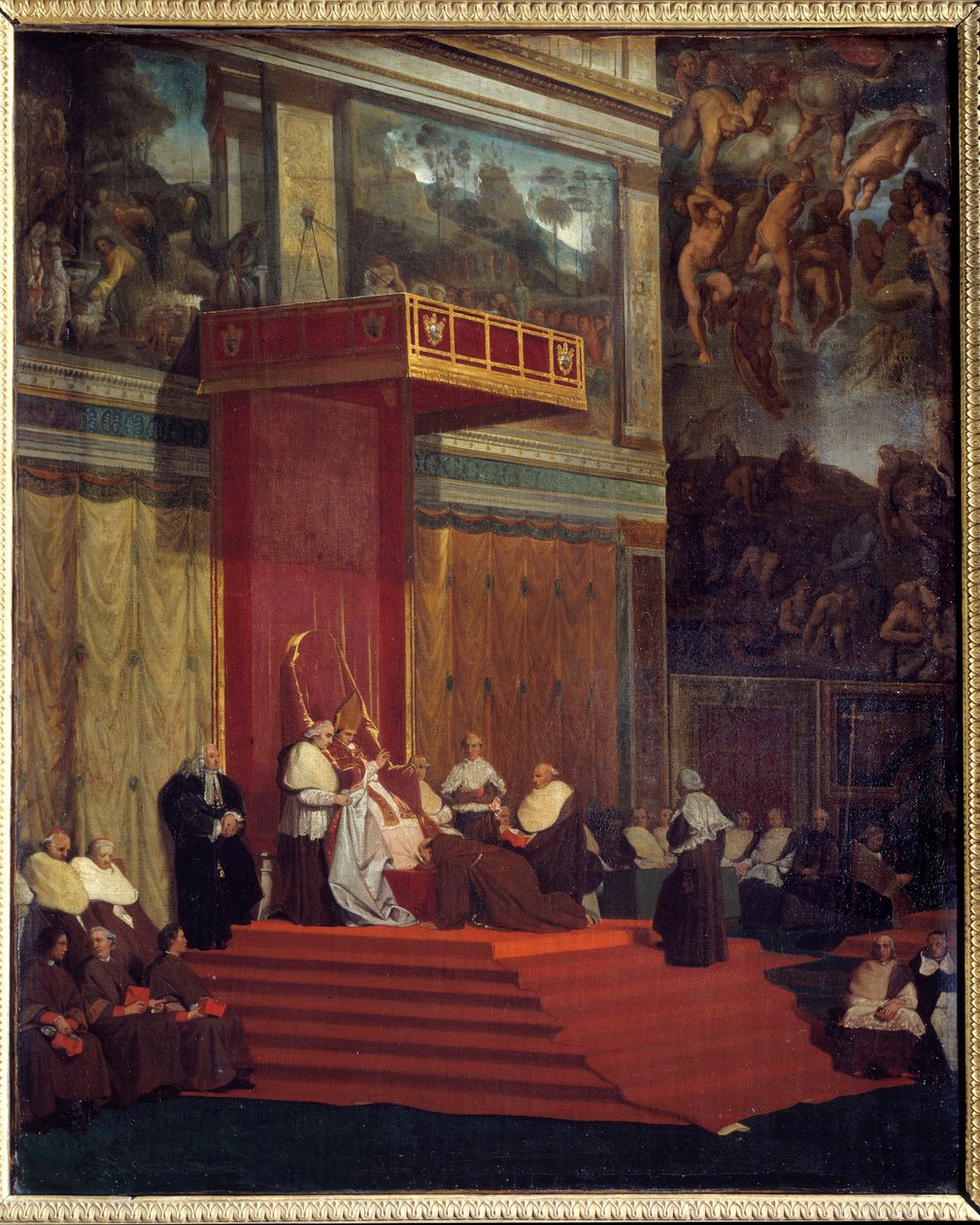 Pope Pius VII (1742 - 1823) pope from 1800 to 1823 holding chapel (Sistine Chapel of the Vatican) Painting by John Augustus Dominique Ingres (1780-1867) 作者 让·奥古斯特·多米尼克·英格里斯