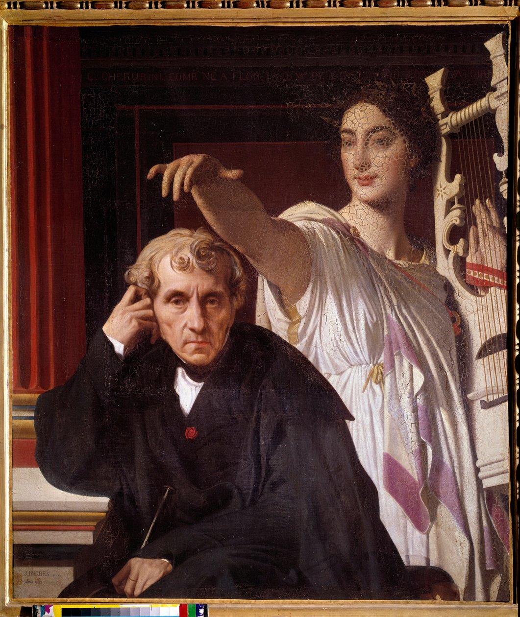 Portrait of the Italian composer Luigi Cherubini (1760 - 1842), with the Muse of lyrical poetry. Painting by Jean Dominique Ingres (1780-1867) 作者 让·奥古斯特·多米尼克·英格里斯