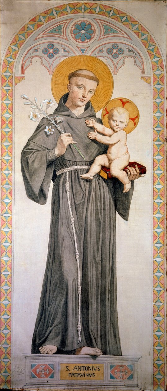 帕多瓦的圣安东尼（San Antonio di Padova）。 让·奥古斯特·多米尼克·安格尔 (Jean Auguste Dominique Ingres) 的绘画 (1780-1867) 作者 让·奥古斯特·多米尼克·英格里斯