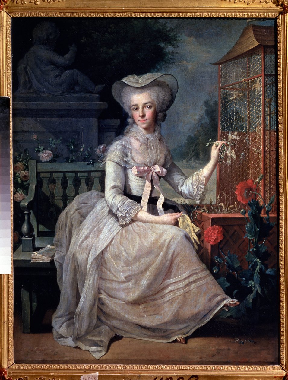 "让-巴蒂斯特（Jean Baptiste）-夏朋蒂埃（1728-1806）1784 年的绘画作品《笼中的少女》 莫斯科普希金博物馆 作者 让·巴蒂斯特·夏蓬蒂尔