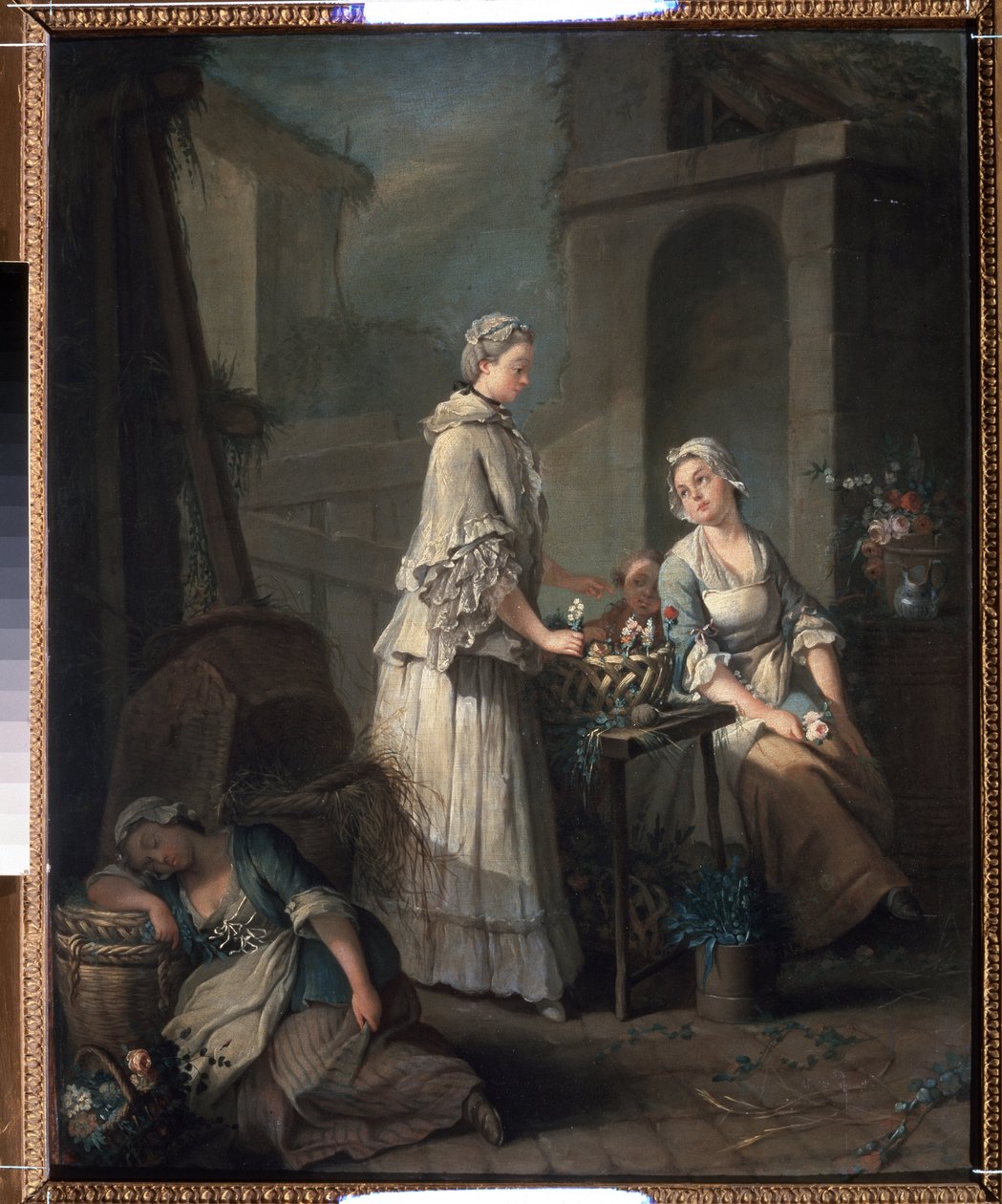 让-巴蒂斯特（Jean Baptiste）-夏朋蒂埃（1728-1806 年）1795-1799 年莫斯科普希金博物馆绘画作品 "La marchande de fleurs"（花季少女 作者 让·巴蒂斯特·夏蓬蒂尔