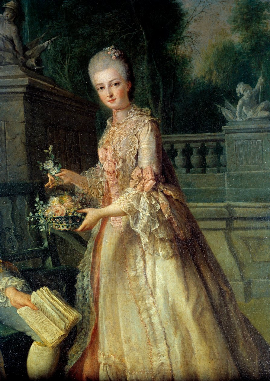 路易斯·阿德莱德的肖像，未来的奥尔良公爵夫人（1753-1821）细节。 Jean Baptiste Charpentier (1728-1806) 18 世纪的绘画。 作者 让·巴蒂斯特·夏蓬蒂尔