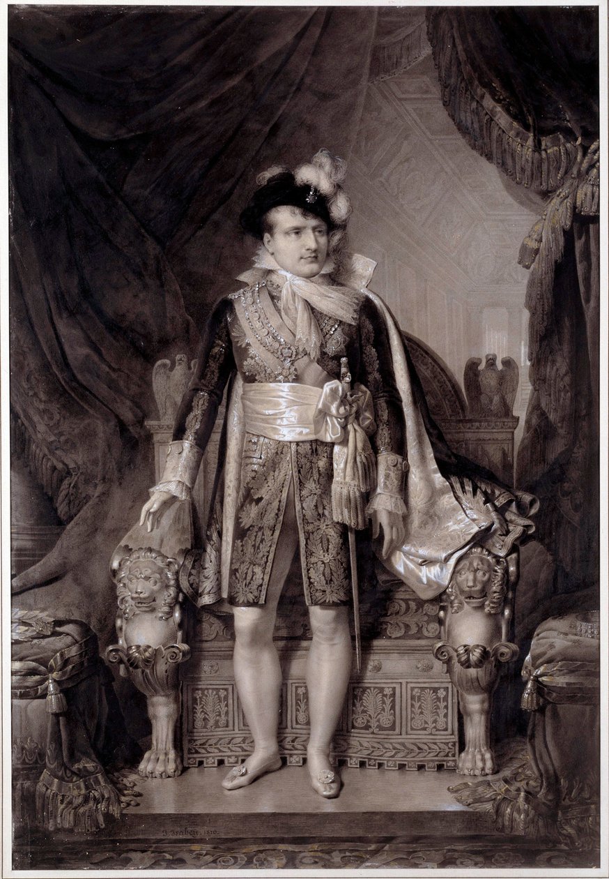 拿破仑一世（1769-1821）与奥地利的玛丽·路易丝（1791-1847）在 1810 年 4 月 2 日“穿着婚纱的肖像”“Jean Baptiste Isabey（1767-1855）1810 年拿破仑博物馆，Ile d 的一幅画后雕刻 