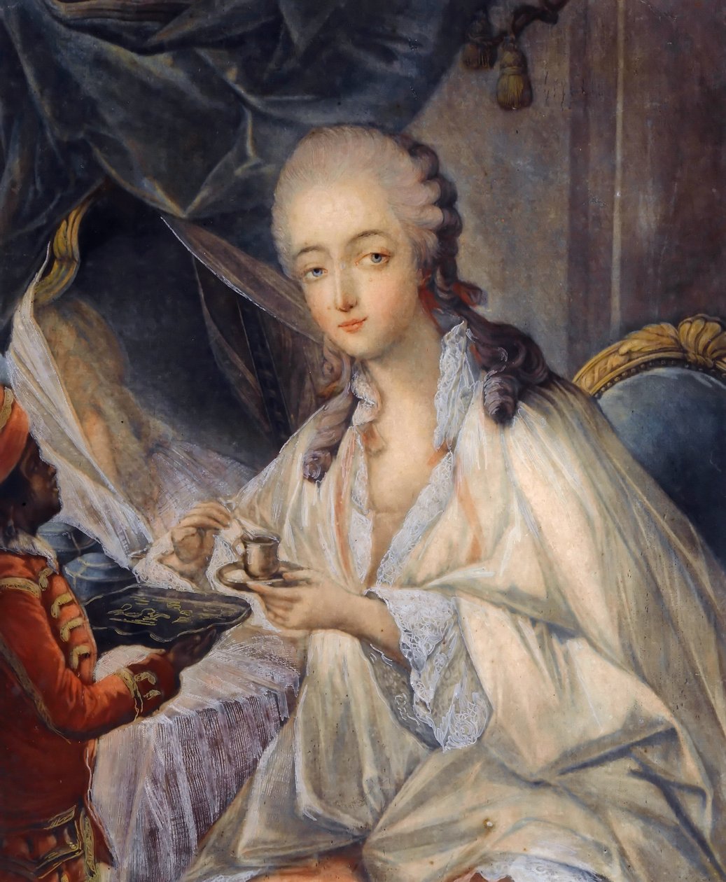 珍妮·贝库（JeanneBécu），杜巴里小姐（1743-1793），配一杯咖啡 作者 让·巴蒂斯特（Jean Baptiste）安德烈·高铁（AndréGautier）Dagoty