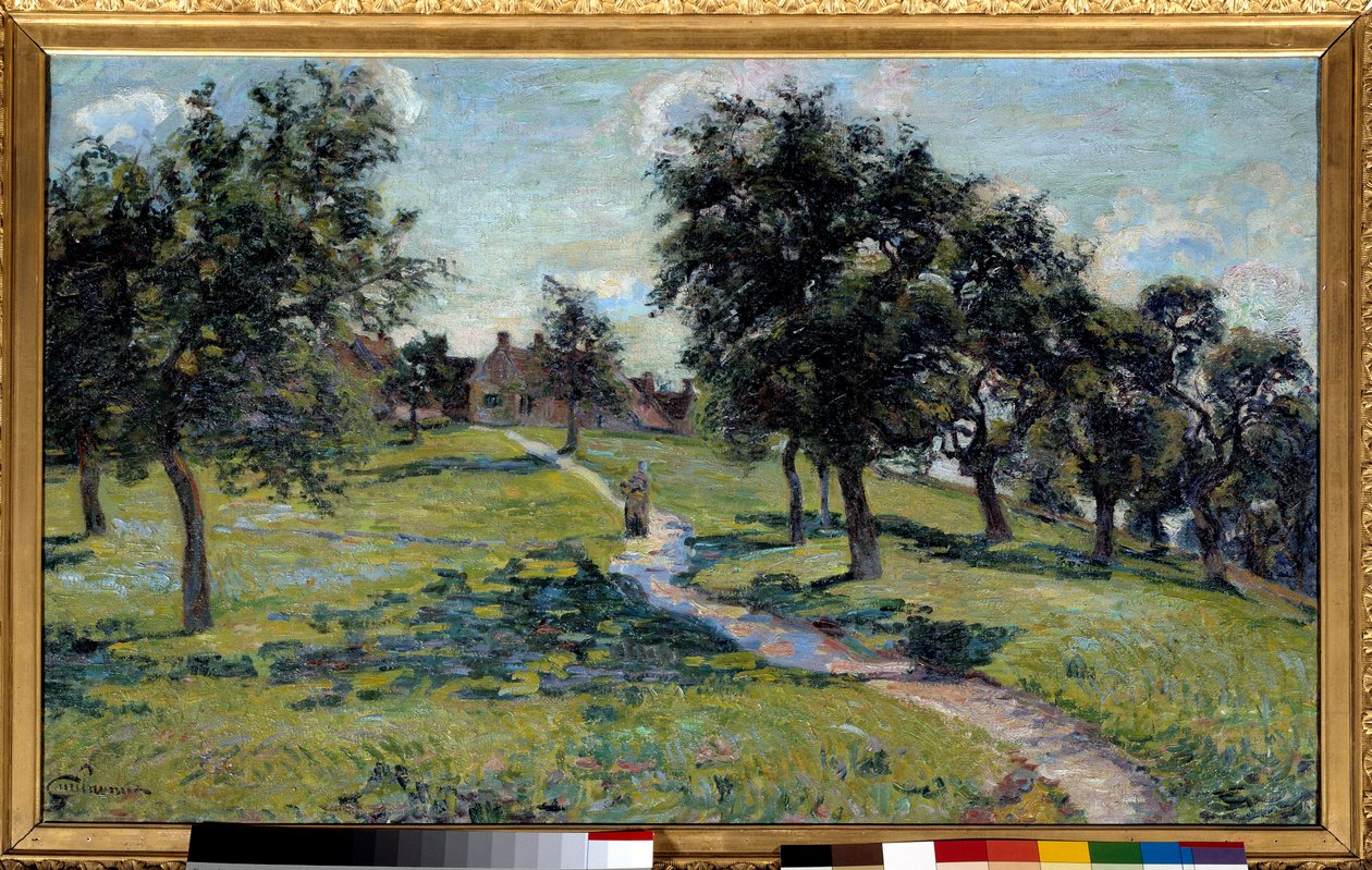 诺曼底的风景：苹果树。Jean Baptiste Armand Guillaumin (1841-1927)的画作，约1887年，布面油画。尺寸为0.60 x 1米。巴黎，奥赛博物馆 - 诺曼底的苹果树（风景）。让-巴蒂斯特-阿尔芒-纪尧姆（1841-1927）的画作，约1 作者 让·巴蒂斯特·阿曼德·纪尧姆