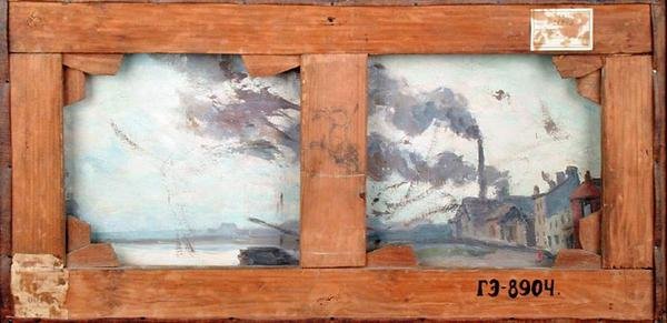 塞纳河边的工厂风景，塞纳河的背面，约1867年（布面油画）（见183847）。 作者 让·巴蒂斯特·阿曼德·纪尧姆