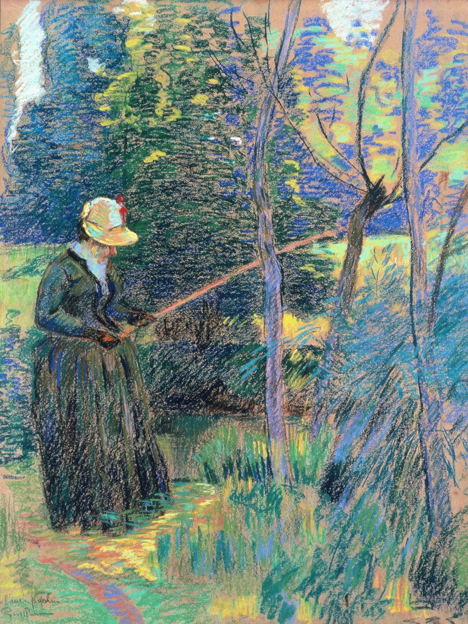 Guillaumin夫人钓鱼，c.1894（粉彩） 作者 让·巴蒂斯特·阿曼德·纪尧姆