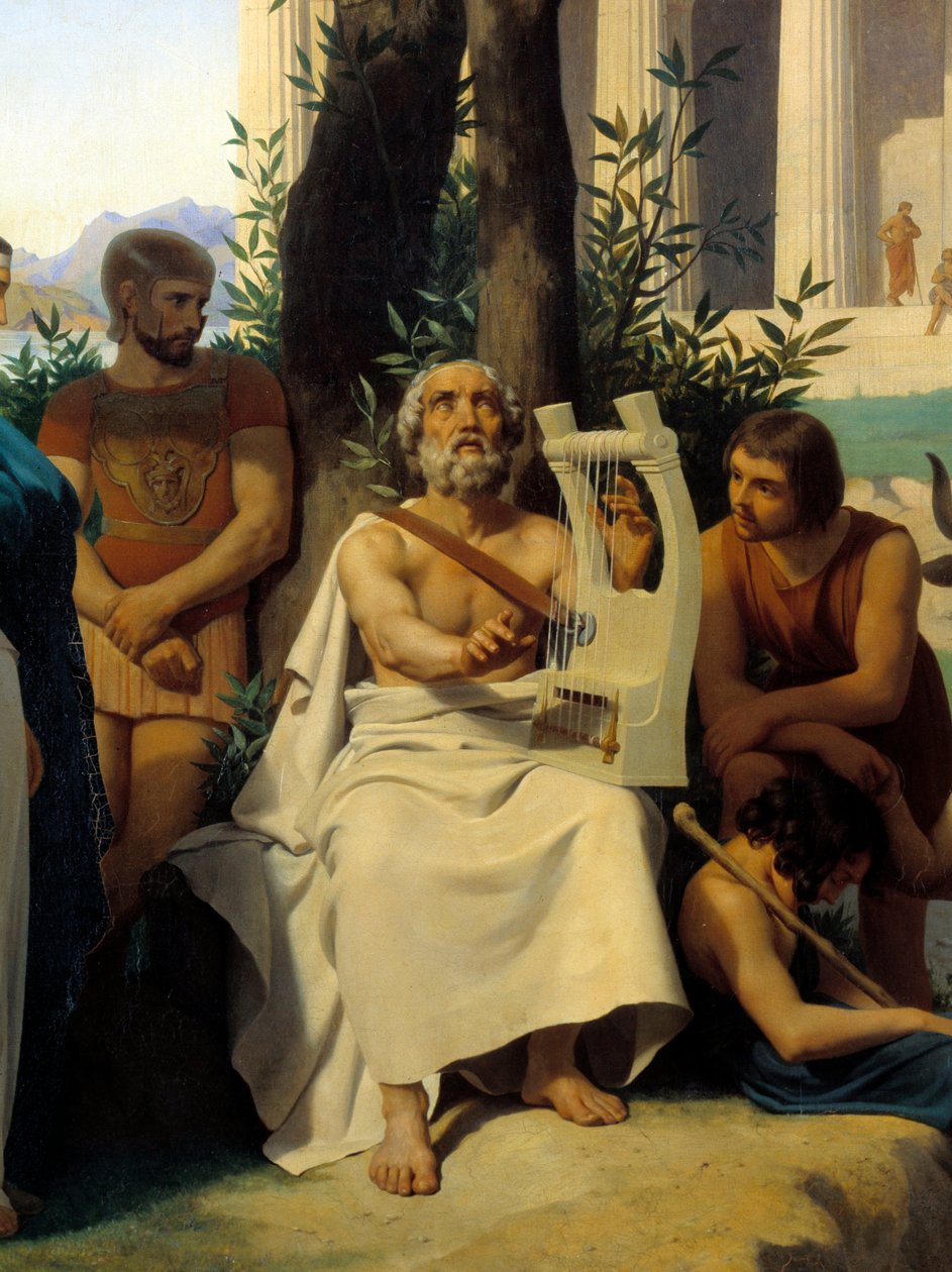 荷马，公元前9世纪希腊诗人。 Jean-Baptiste Auguste Leloir（1809-1892）卢浮宫博物馆的绘画细节。 作者 让·巴蒂斯特·奥古斯特·勒卢瓦