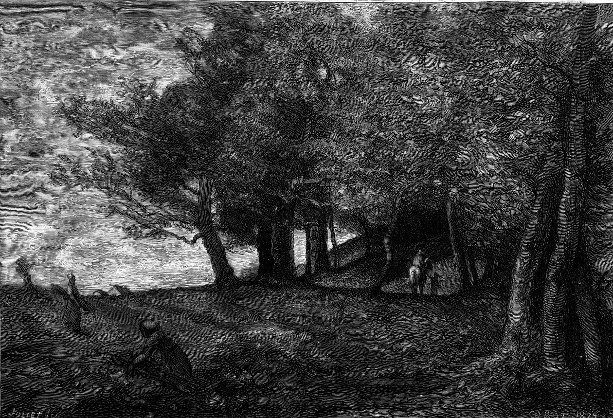 布赫隆（1870-1871）。根据让-巴蒂斯特-卡米耶-柯罗（1796-1875）的画作绘制的版画，刊登在5月29日的《图解世界》第1209期上。 作者 让·巴蒂斯特·卡米尔（后）柯罗