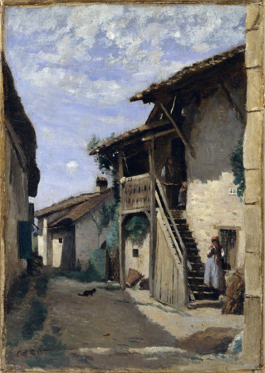 乡村街道：Dardagny，1852年，1857年或1863年。 作者 让·巴蒂斯特·卡米尔·科罗