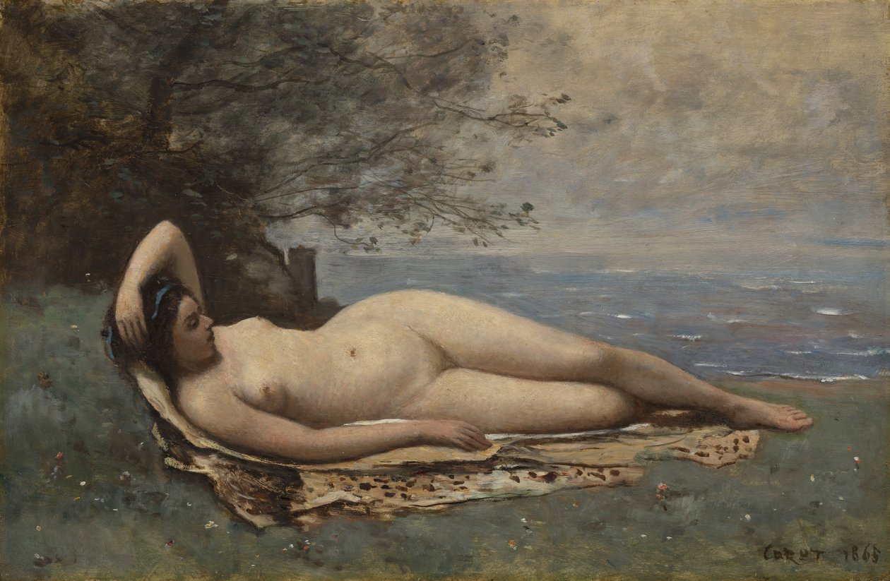 1865年，在海边的Bacchante。 作者 让·巴蒂斯特·卡米尔·科罗