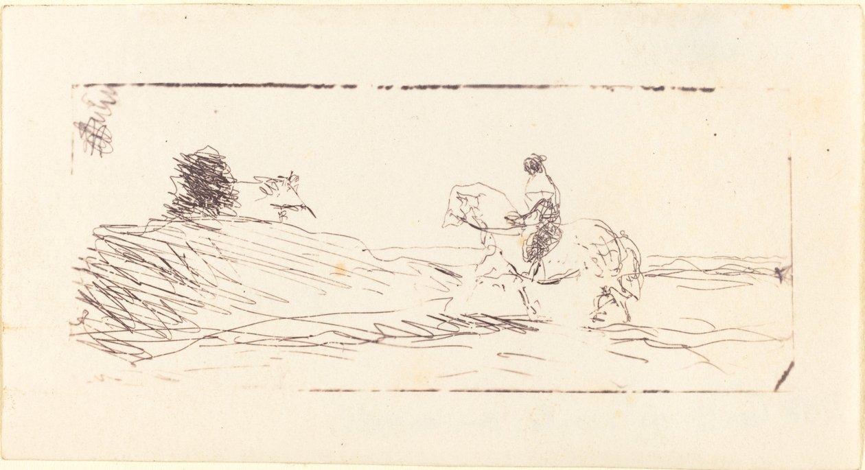 带有骑士的风景画 La Carte de visite au cavalier, 1853年。 作者 让·巴蒂斯特·卡米尔·科罗