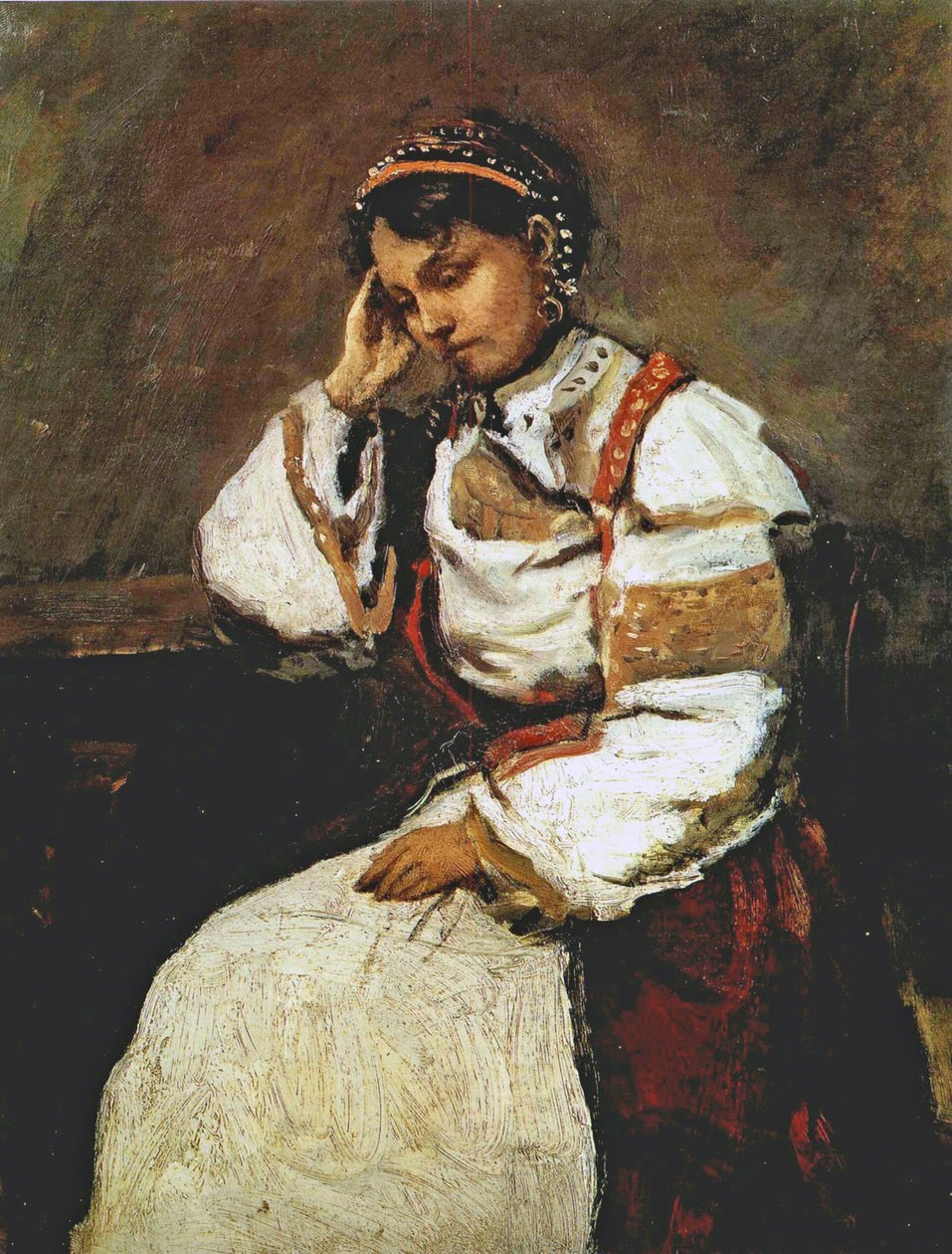 柯罗 - 梦中的吉普赛女人，1865-70 年 作者 让·巴蒂斯特·卡米尔·科罗