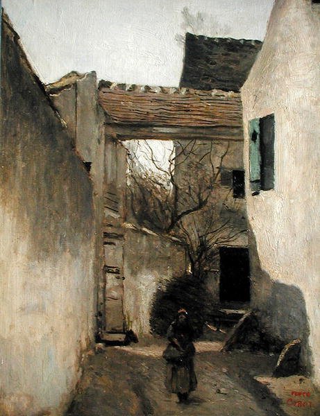 埃库恩，村子的一角，约1870年（布面油画）。 作者 让·巴蒂斯特·卡米尔·科罗