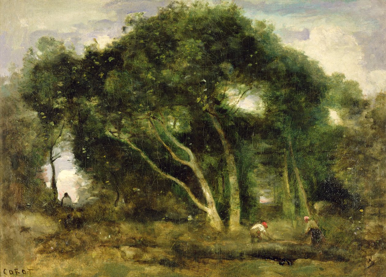 枫丹白露：Chenes Inclines dans une Eclaircie de Foret，c.1830-40（布面油画） 作者 让·巴蒂斯特·卡米尔·科罗