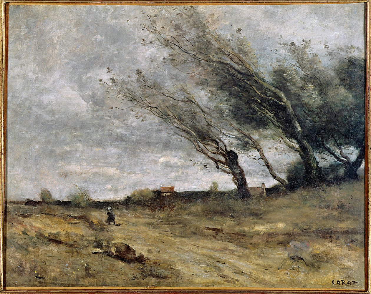 Camille Corot (1796-1875) 1870 年的大风画作。 0,47 X 0,58 米兰斯。 美术博物馆 作者 让·巴蒂斯特·卡米尔·科罗